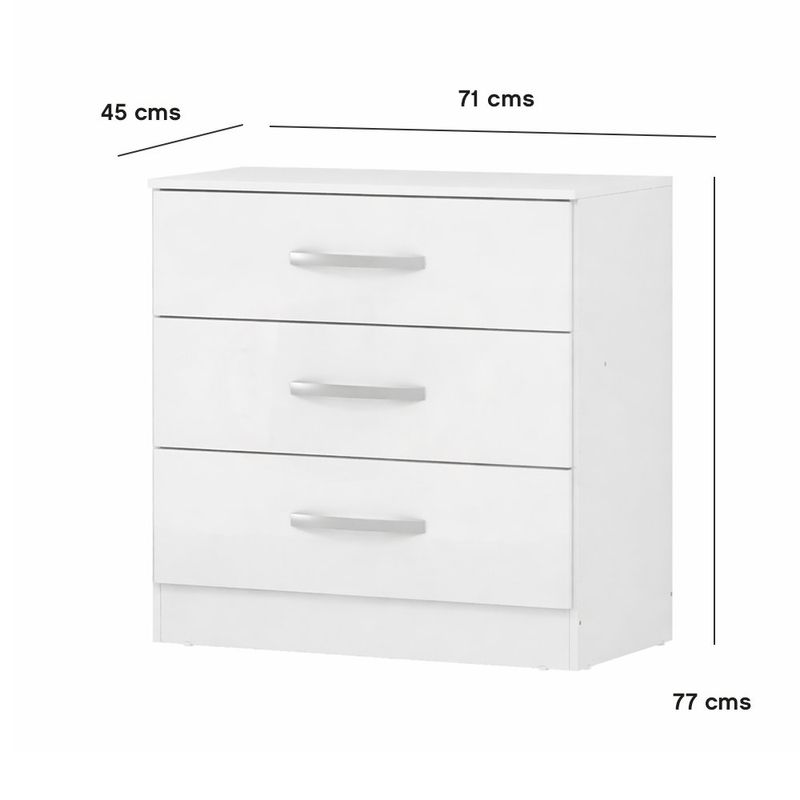 Gavetero Clara con 3 Gavetas Color Blanco de 71 x 45 x 77 Cm