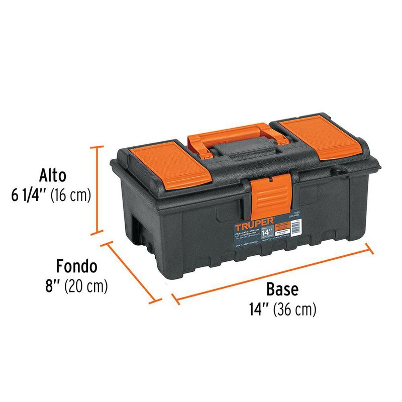 Caja para Herramientas con Compartimentos 14 plg Color Naranja