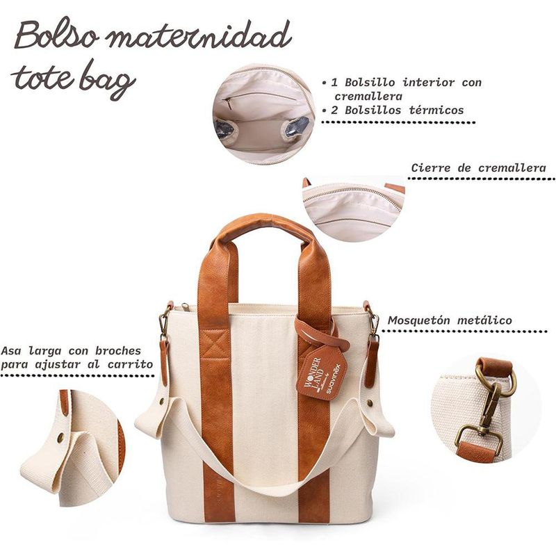 Pañalera Tipo Tote Bag Wonderland Color Beige