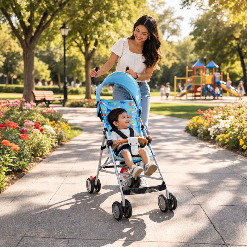 Carruaje Sombrilla de Dinosaurio con Plegado Compacto y Capota Color Azul