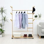 Colgador de Bambú con Ganchos Laterales y Bandeja de 155 cm Color Natural