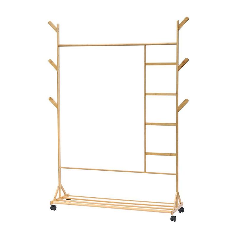 Colgador de Bambú con Ganchos Laterales y Bandeja de 155 cm Color Natural