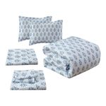 Set Edredón de 7 Piezas Tamaño Queen con Fundas y Sábanas Color Azul
