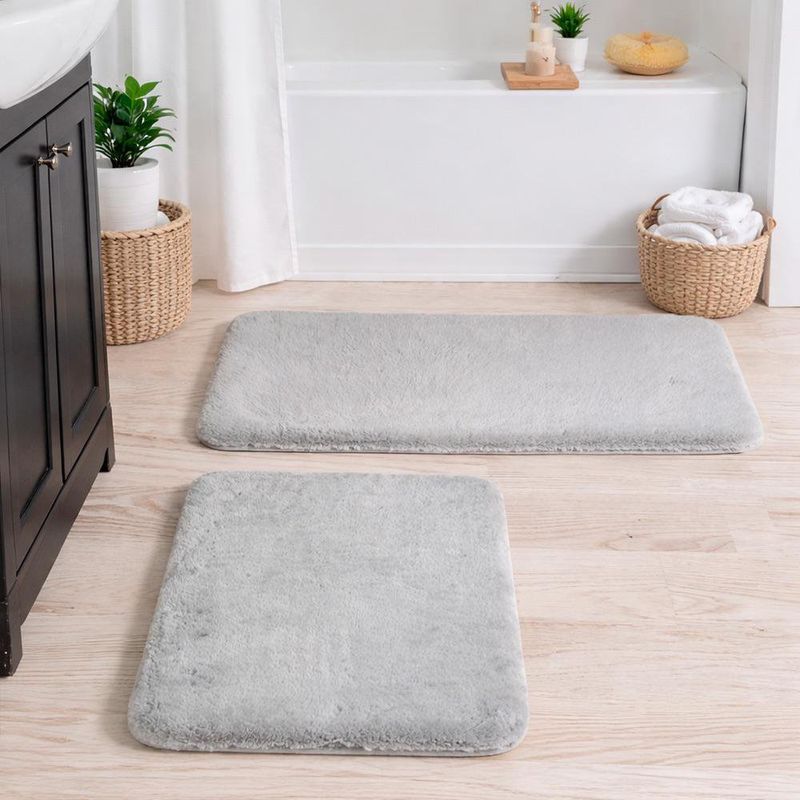 Set 2 Alfombras de Baño Antideslizantes Diseño Liso Color Gris