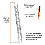 Escalera de Extensión de Aluminio 20 Peldaños Capacidad 150 kg