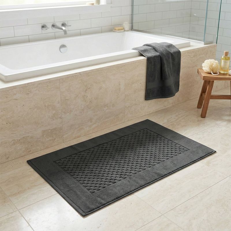 Alfombra de Baño Diseño Cuadriculado de 50 x 80 cm Color Gris Oscuro