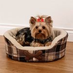 Cama para Perro Acolchada Clásica Cuadriculada Café Neutral Talla S