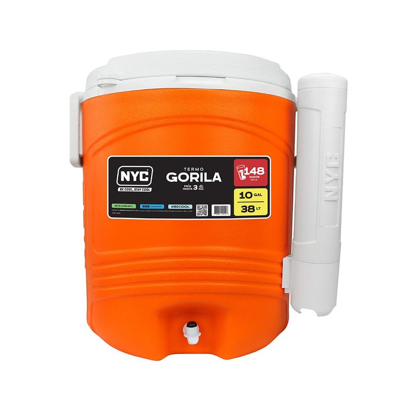 Hielera Termo Dispensador NYC Gorila Color Naranja de 10 Gal