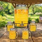 Dispensador de Bebida 8 Litros + 4 Vasos con Base Metálica