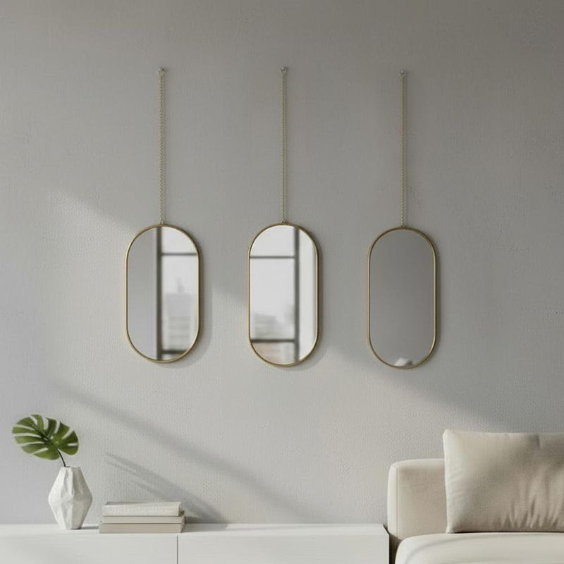 Juego de 6 Espejos de Pared Ovalados de 31x15 cm Marco Dorado