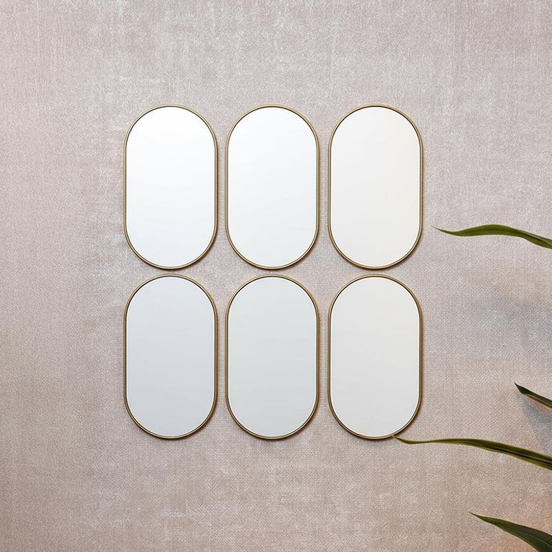 Juego de 6 Espejos de Pared Ovalados de 31x15 cm Marco Dorado
