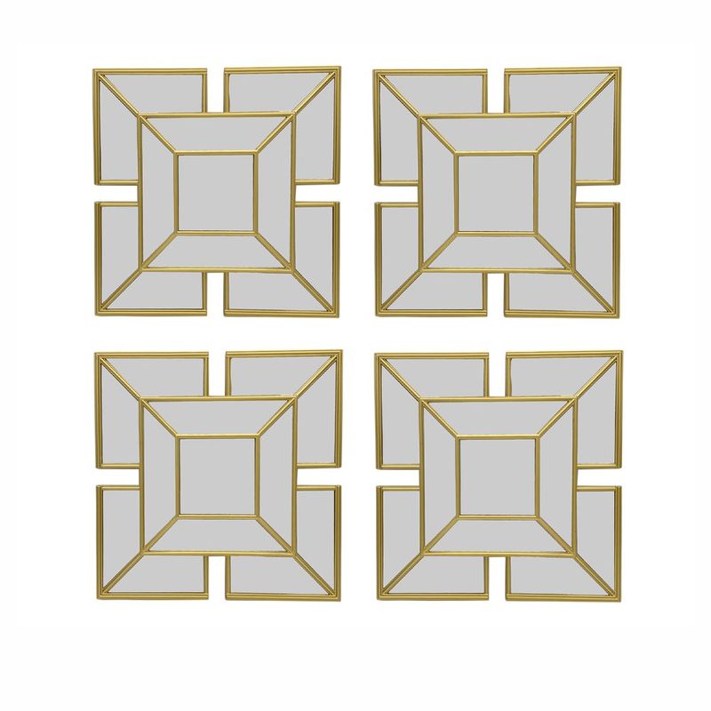 Set de 4 Espejos Cuadrados Decorativos para Pared Color Dorado