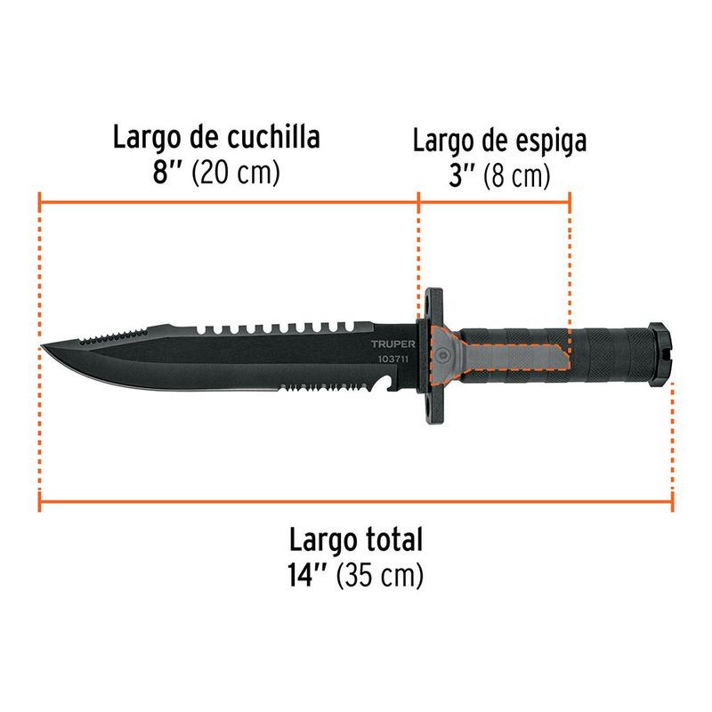 Cuchillo Táctico Negro de 8 Plg