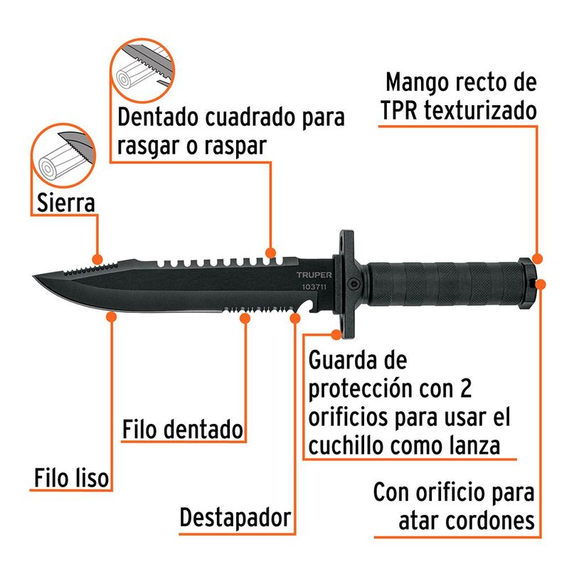 Cuchillo Táctico Negro de 8 Plg