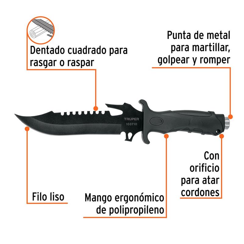 Cuchillo Táctico Negro de 12 Plg
