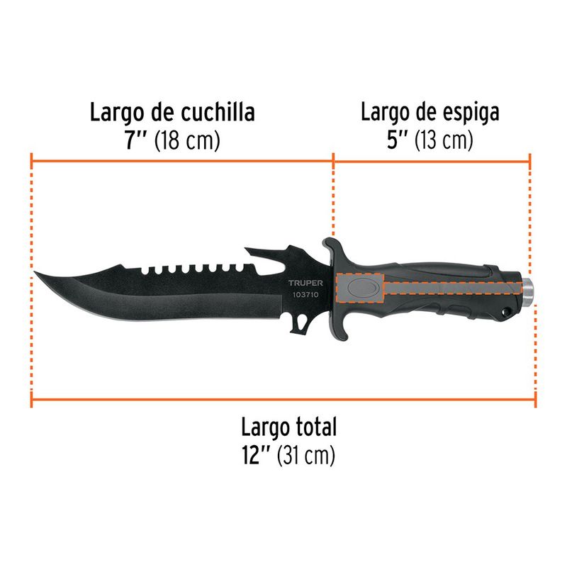 Cuchillo Táctico Negro de 12 Plg