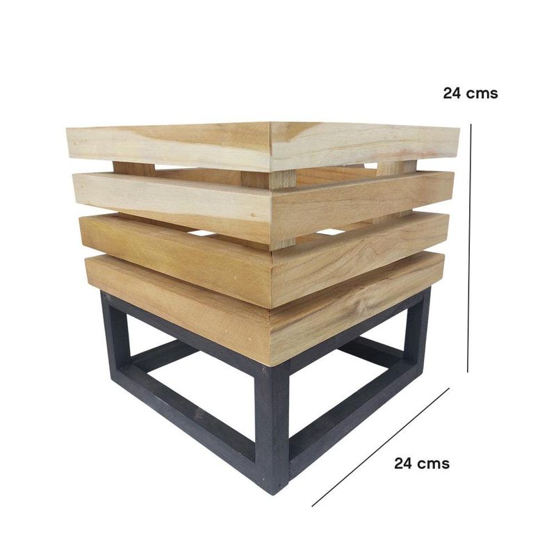 Maceta Cuadrada de Madera Teca con Base de Hierro de 9.5 plg
