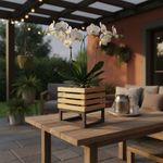 Maceta Cuadrada de Madera Teca con Base de Hierro de 9.5 plg