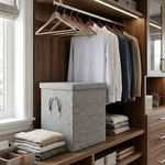 Canasta Gris para Ropa Rectangular con Tapa