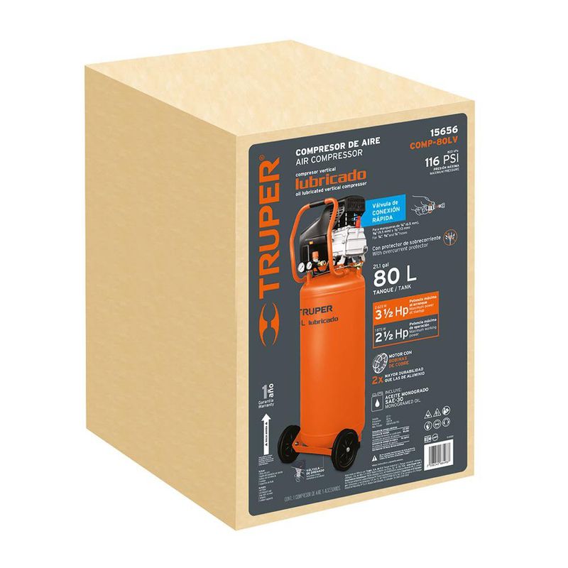 Compresor de Aire Vertical de 80 L 3.5 Hp
