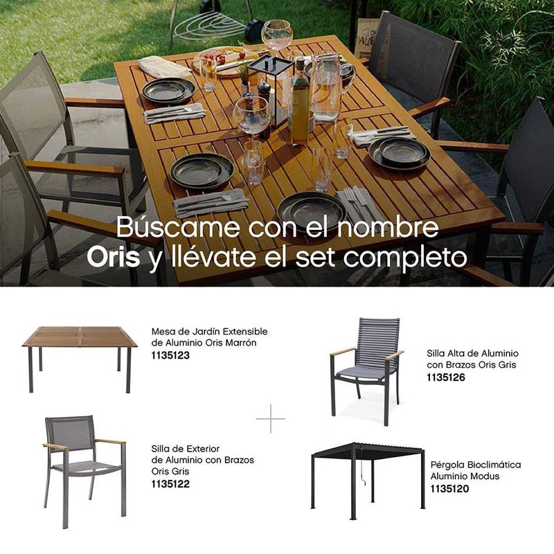 Set de 2 Bancos de Jardín Oris de Aluminio y Madera Color Gris con Café