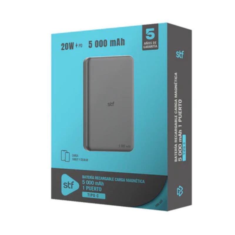 Batería Portátil 5000 mAh de Carga Inalámbrica 15 W Tipo C PD Color Negro
