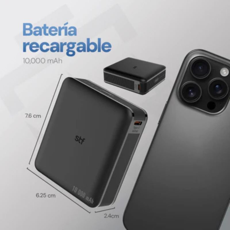 Batería Portátil 10000 mAh de Carga Rápida 22 W Doble Salida USB y Tipo C Color Negro