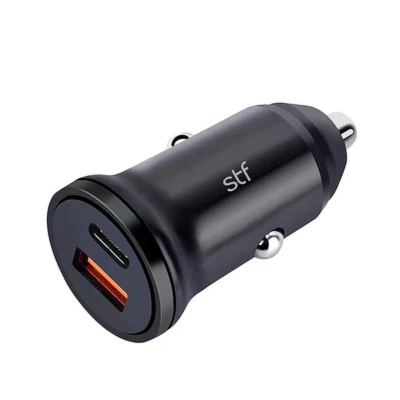 Cargador de Auto de Carga Rápida 20 W 3 A Doble Salida USB y Tipo C Color Negro