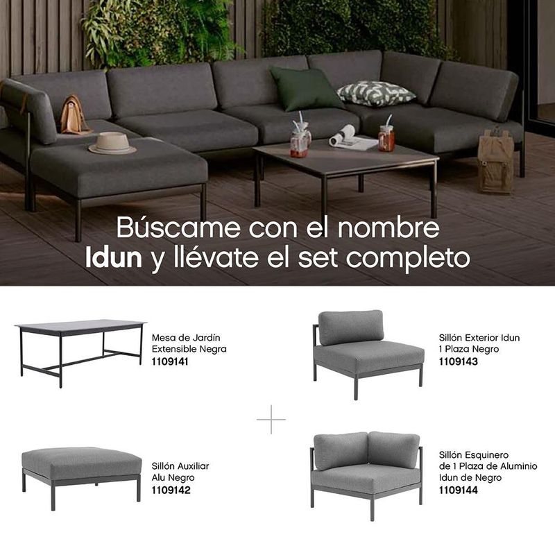 Sillón Esquinero de Jardín Idunn de Aluminio Color Negro 82 x 61 Cm