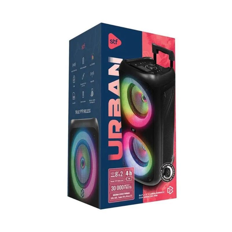 Bocina Inalámbrica Portátil Urban 30000W Bluetooth de 8 plg x2 Color Negro