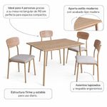 Comedor Rectangular Toffie para 4 Personas con Sillas Tapizadas Color Beige