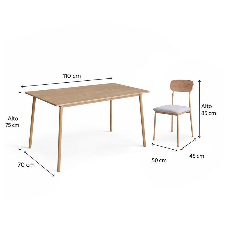 Comedor Rectangular Toffie para 4 Personas con Sillas Tapizadas Color Beige