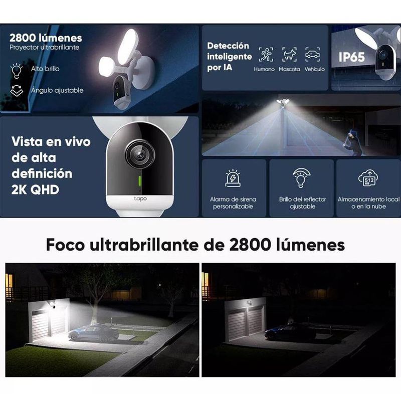 Cámara de Seguridad Exterior C720 WiFi 2K con Reflector LED Visión Nocturna Color Blanco