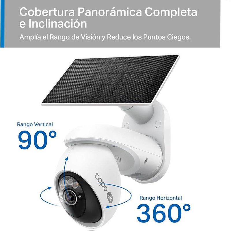 Cámara de Seguridad Exterior C660 KIT WiFi 4K PanTilt con Panel Solar Visión Nocturna Color Blanco