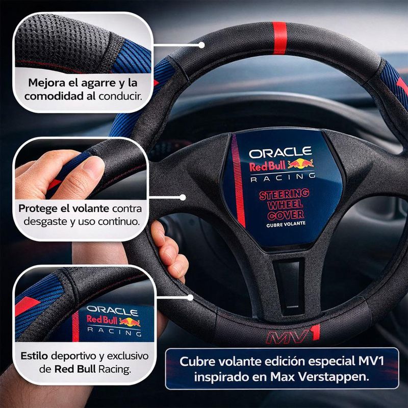 Set de 3 Piezas Cubre Volante y Cubre Cinturón Negro Red Bull Racing MV1