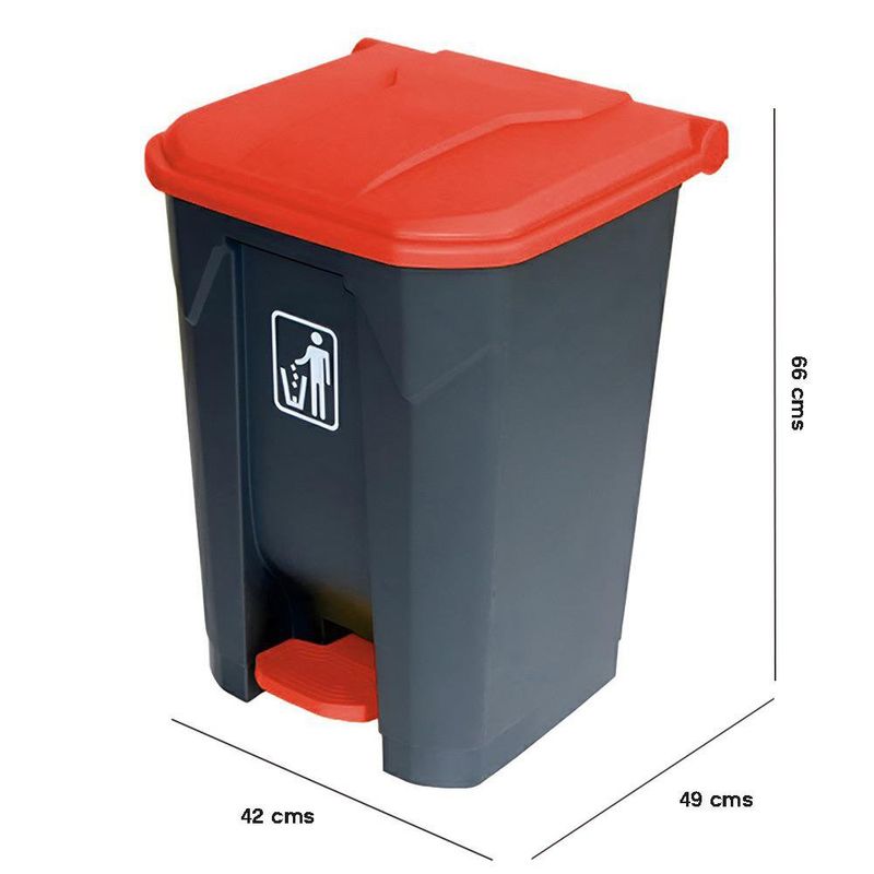 Basurero Plástico Alfa de Pedal con Tapa Roja 68 Litros