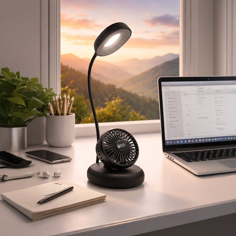 Ventilador de Escritorio Recargable con Luz LED Rosthal de 3 Plg Negro