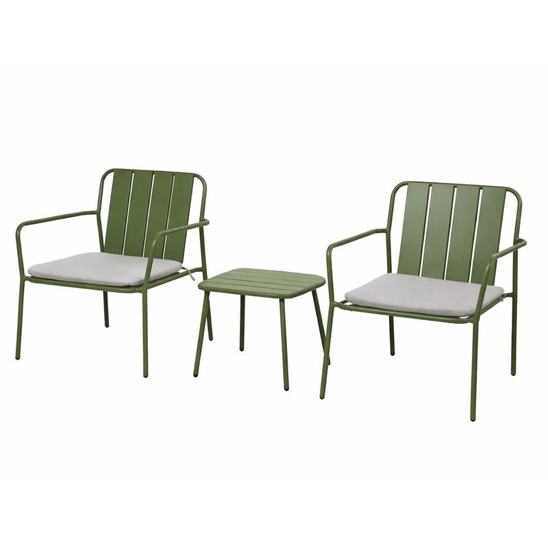 Set de Sala Exterior Relax de 3 Piezas con 2 Sillas y Mesa Verde