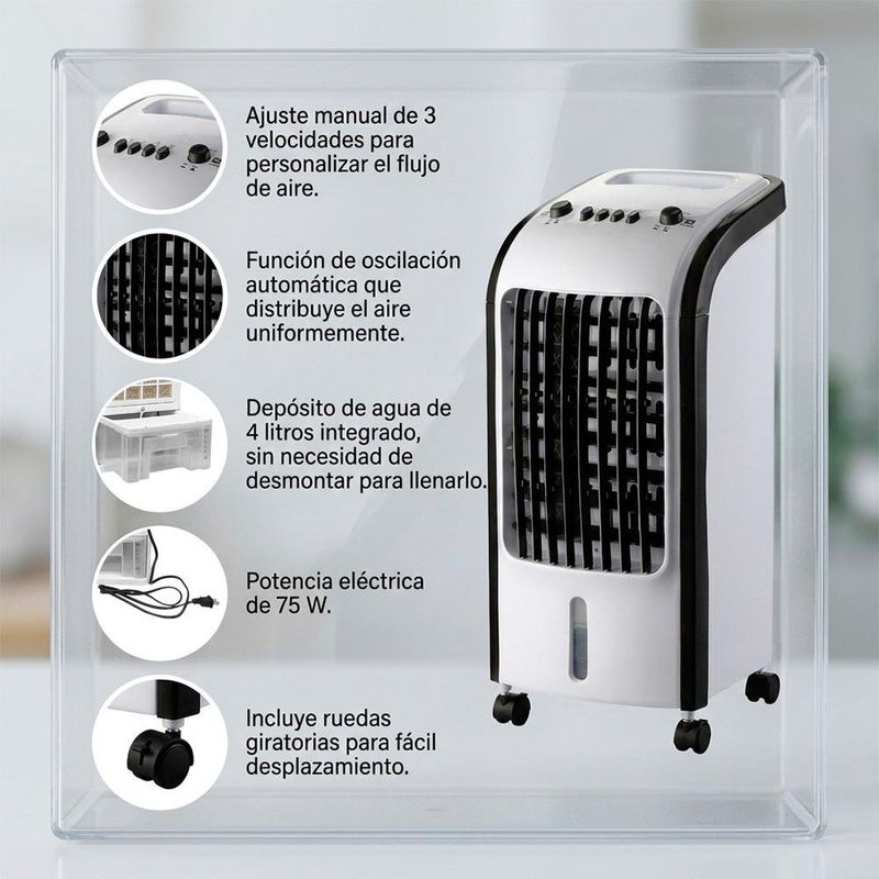 Enfriador Evaporativo Portátil Rosthal de 4 L con 3 Velocidades Color Blanco