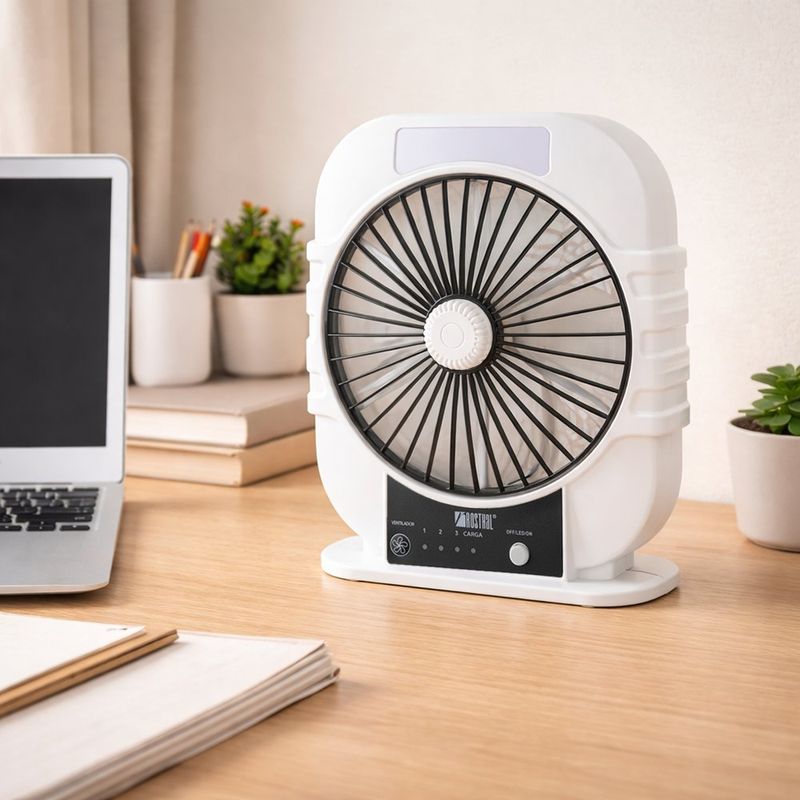 Ventilador de Escritorio Rosthal Recargable de 8 Plg Color Blanco