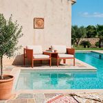 Set 2 Sillones Acero Tipo Sofá Para Balcón Beige/Rojo