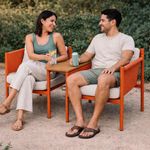 Set 2 Sillones Acero Tipo Sofá Para Balcón Beige/Rojo