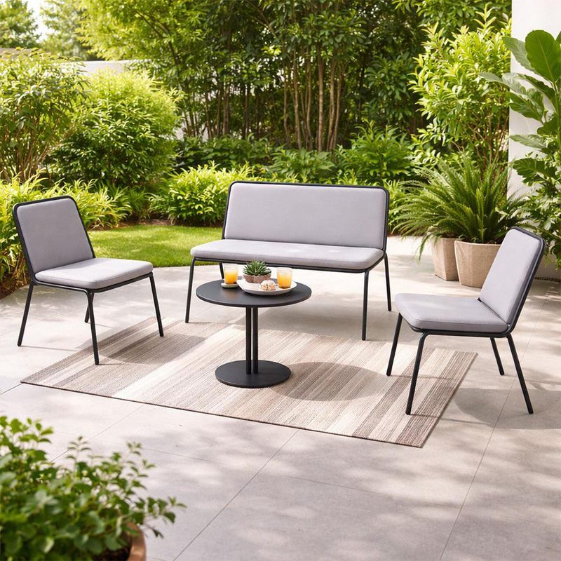 Set de Sala Exterior Mar de 4 Piezas con Sofá, 2 Sillas y Mesa Azul