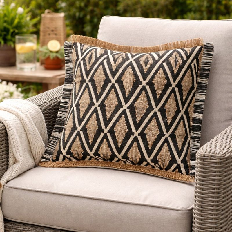 Cobertor de Cojín Rombos Negro Beige de Exterior