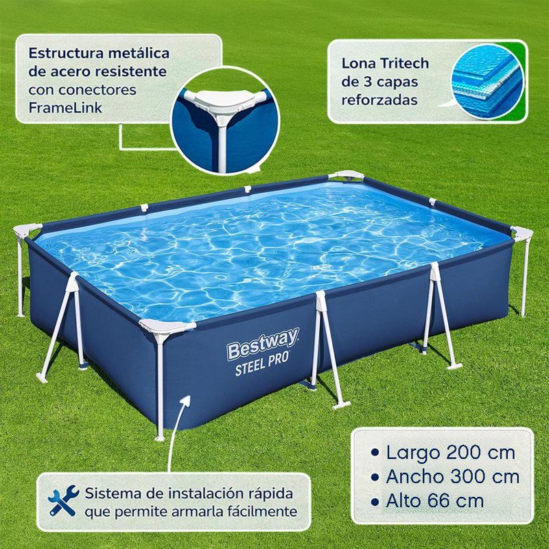 Piscina Steel Pro con Bomba y Filtro de 3x2x0.66 Metros
