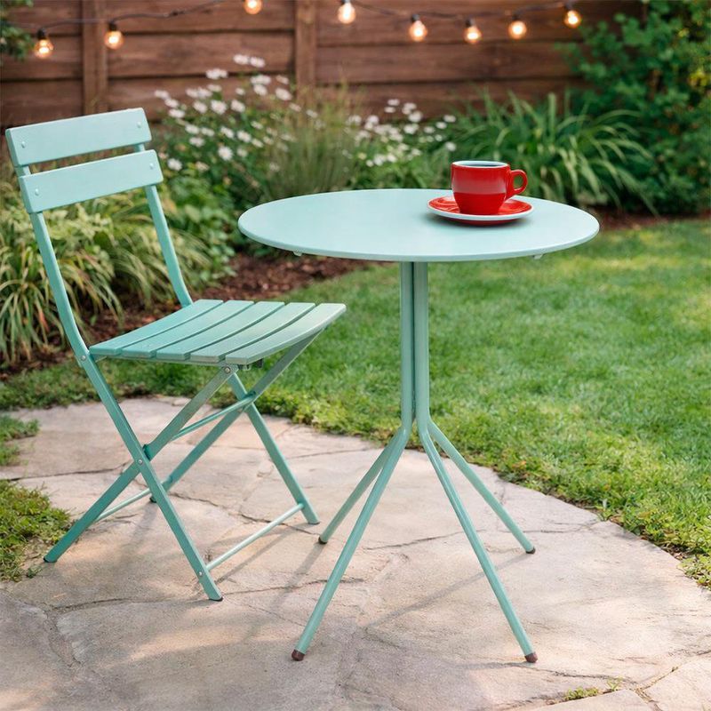 Mesa Sandy Redonda de Acero Verde de 60 cm para Exterior