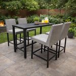 Set de Bar Alice con Mesa Alta y 4 Sillas Tapizadas Color Gris