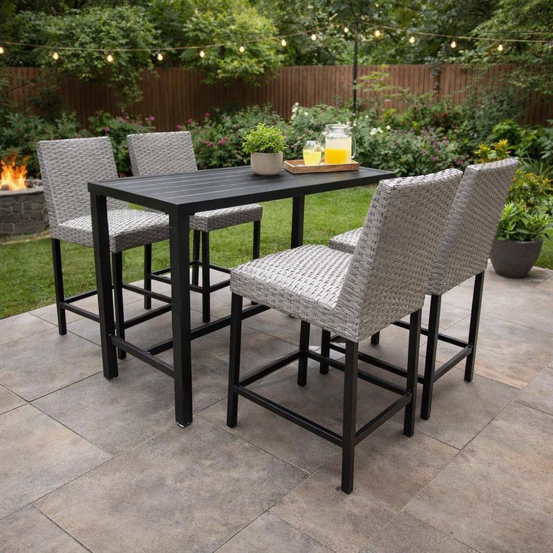 Set de Bar Alice con Mesa Alta y 4 Sillas Tapizadas Color Gris