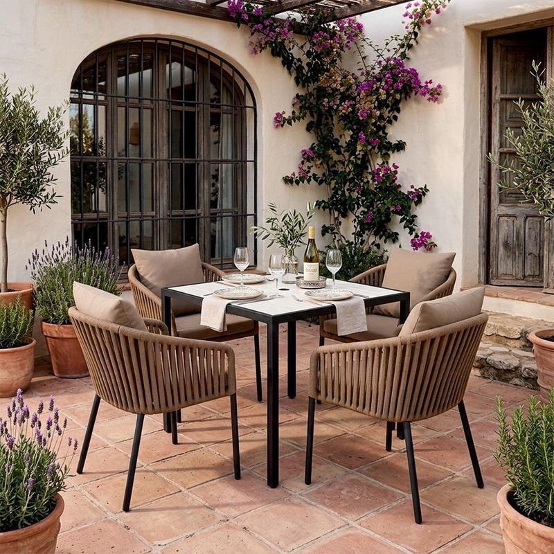 Set de Comedor Exterior Hayla de 5 Piezas Mesa con 4 Sillas Beige