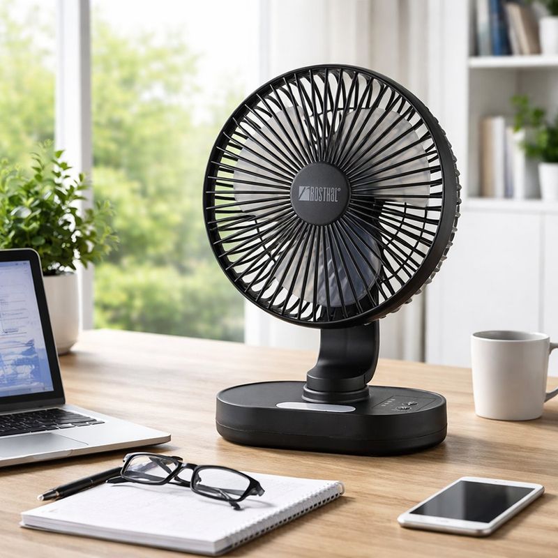 Ventilador de Escritorio Recargable Rosthal de 8 Plg Color Negro